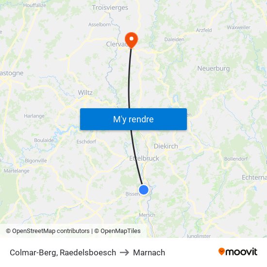 Colmar-Berg, Raedelsboesch to Marnach map