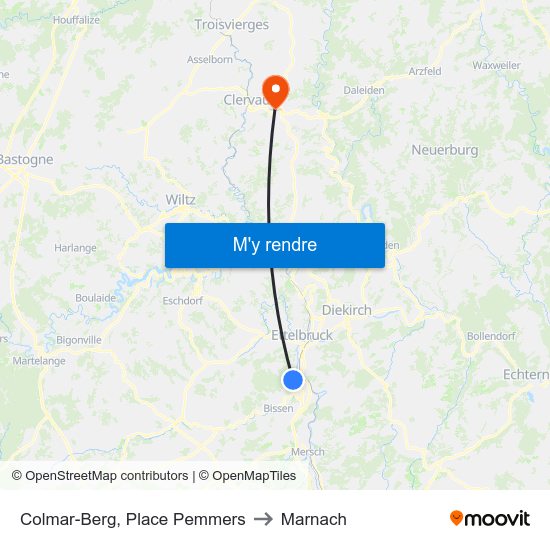 Colmar-Berg, Place Pemmers to Marnach map