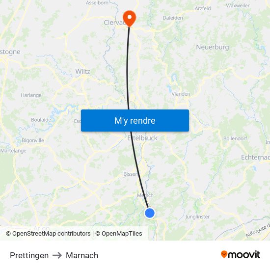 Prettingen to Marnach map