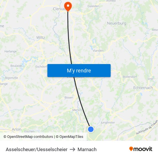 Asselscheuer/Uesselscheier to Marnach map