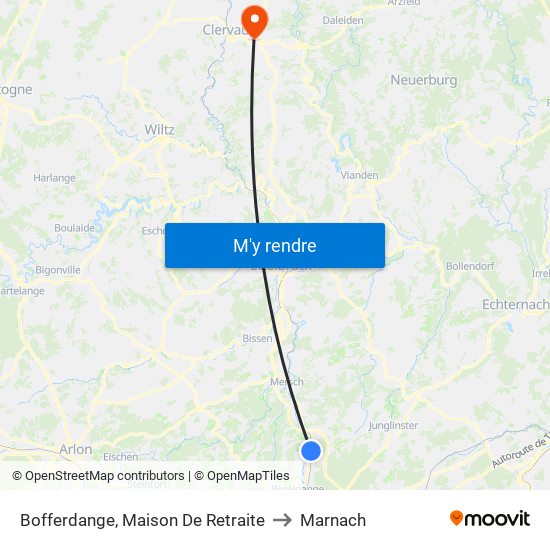 Bofferdange, Maison De Retraite to Marnach map