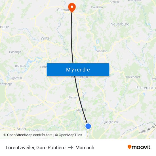 Lorentzweiler, Gare Routière to Marnach map