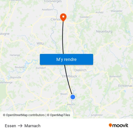 Essen to Marnach map