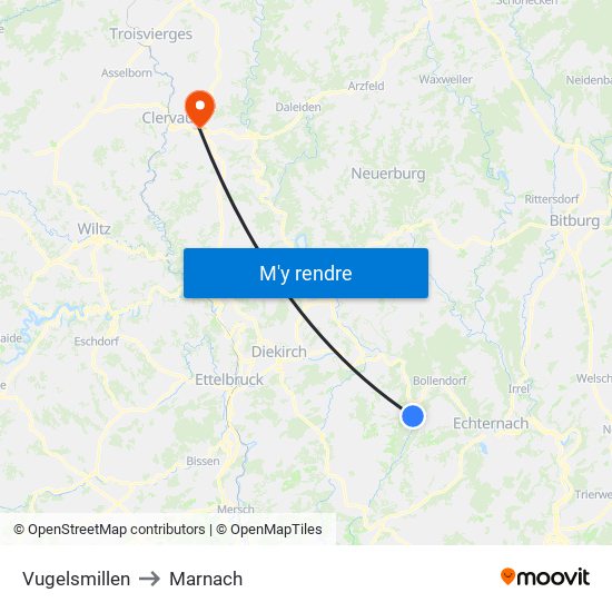 Vugelsmillen to Marnach map