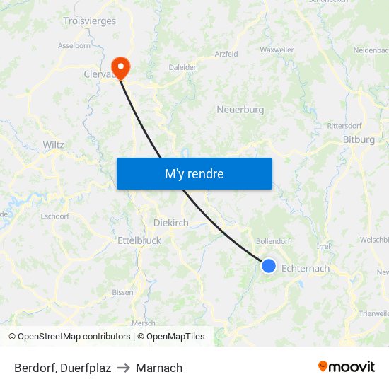 Berdorf, Duerfplaz to Marnach map