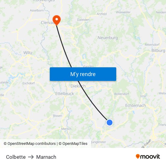 Colbette to Marnach map