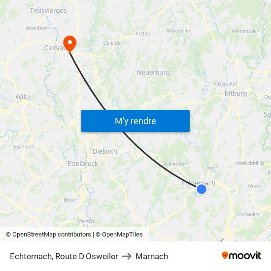 Echternach, Route D'Osweiler to Marnach map