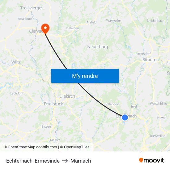 Echternach, Ermesinde to Marnach map