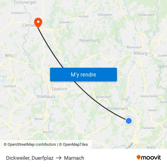 Dickweiler, Duerfplaz to Marnach map