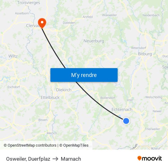 Osweiler, Duerfplaz to Marnach map