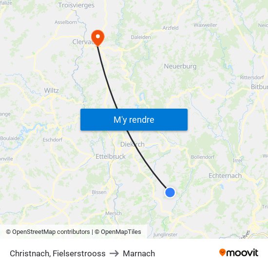 Christnach, Fielserstrooss to Marnach map