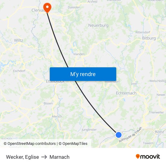 Wecker, Eglise to Marnach map