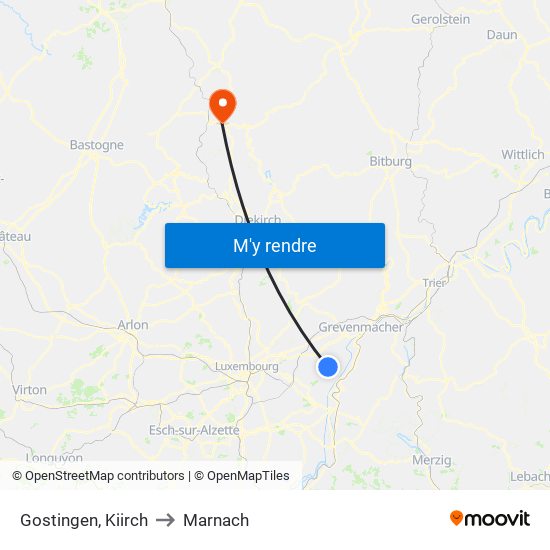 Gostingen, Kiirch to Marnach map