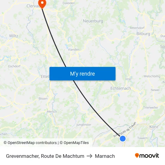 Grevenmacher, Route De Machtum to Marnach map
