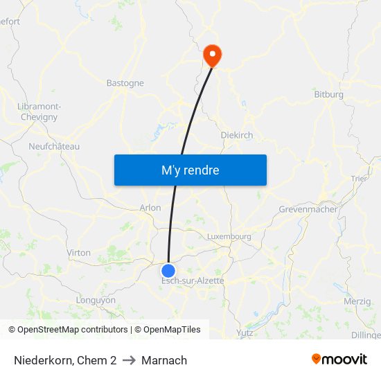 Niederkorn, Chem 2 to Marnach map