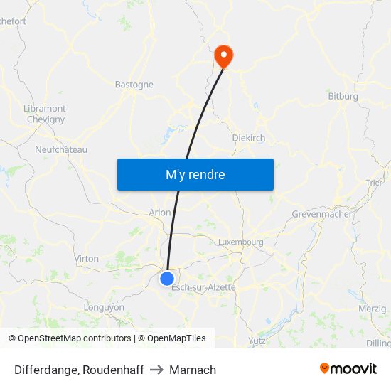 Differdange, Roudenhaff to Marnach map