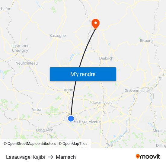 Lasauvage, Kajibi to Marnach map