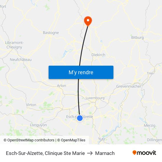 Esch-Sur-Alzette, Clinique Ste Marie to Marnach map