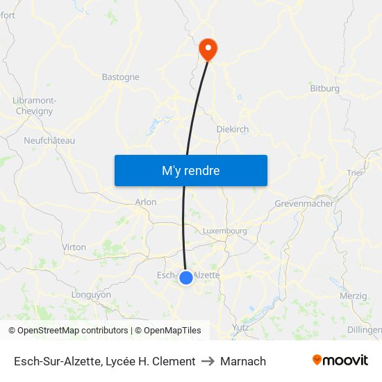 Esch-Sur-Alzette, Lycée H. Clement to Marnach map