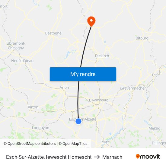 Esch-Sur-Alzette, Iewescht Homescht to Marnach map