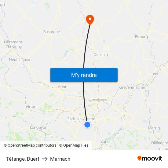 Tétange, Duerf to Marnach map