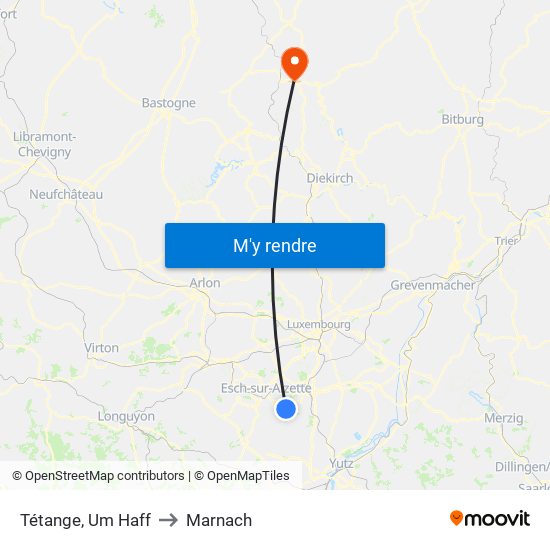 Tétange, Um Haff to Marnach map