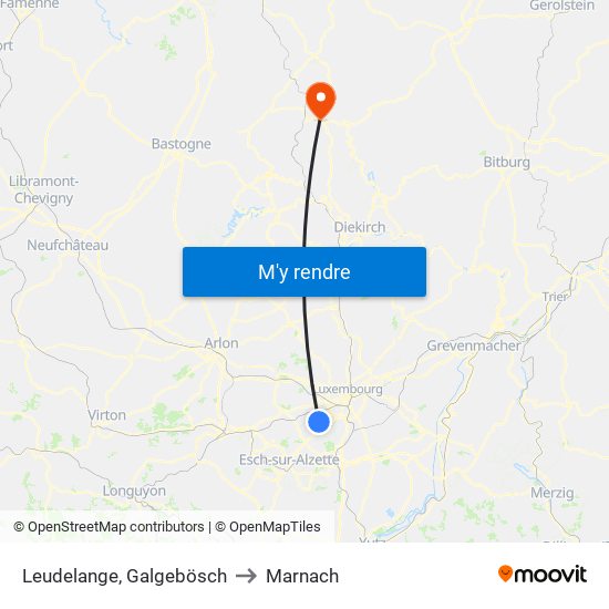 Leudelange, Galgebösch to Marnach map