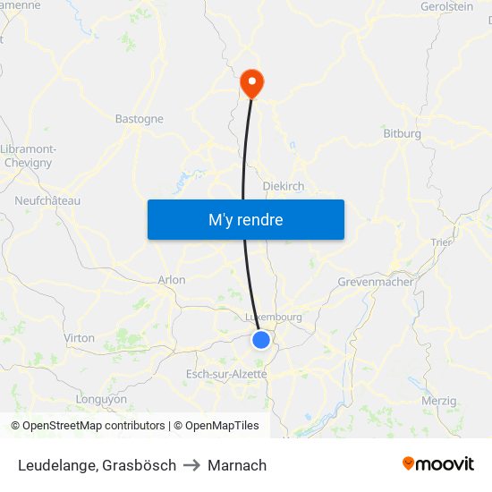 Leudelange, Grasbösch to Marnach map