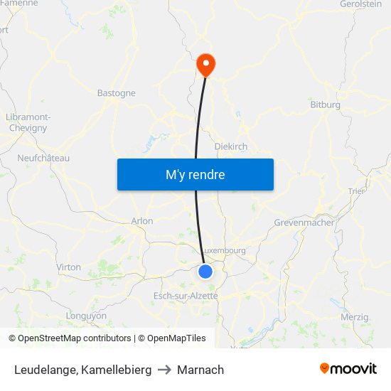 Leudelange, Kamellebierg to Marnach map