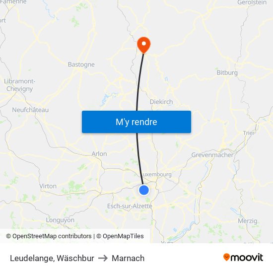 Leudelange, Wäschbur to Marnach map