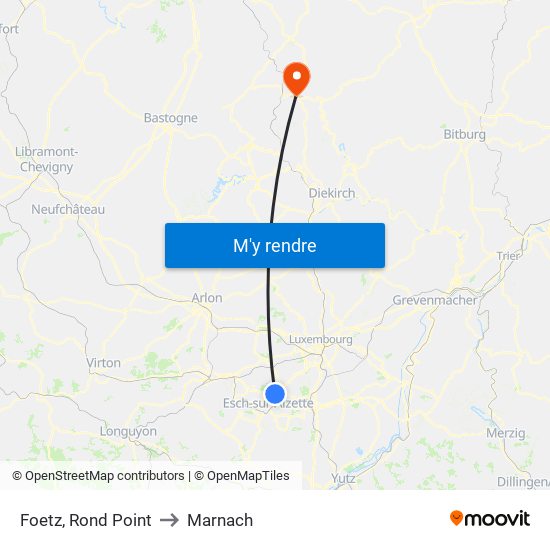 Foetz, Rond Point to Marnach map