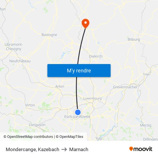 Mondercange, Kazebach to Marnach map