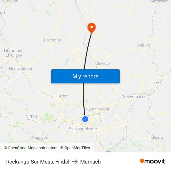 Reckange-Sur-Mess, Findel to Marnach map