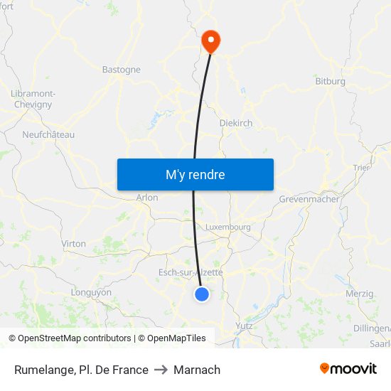 Rumelange, Pl. De France to Marnach map