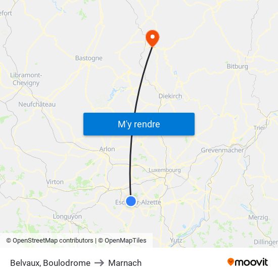 Belvaux, Boulodrome to Marnach map