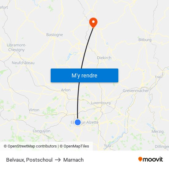 Belvaux, Postschoul to Marnach map