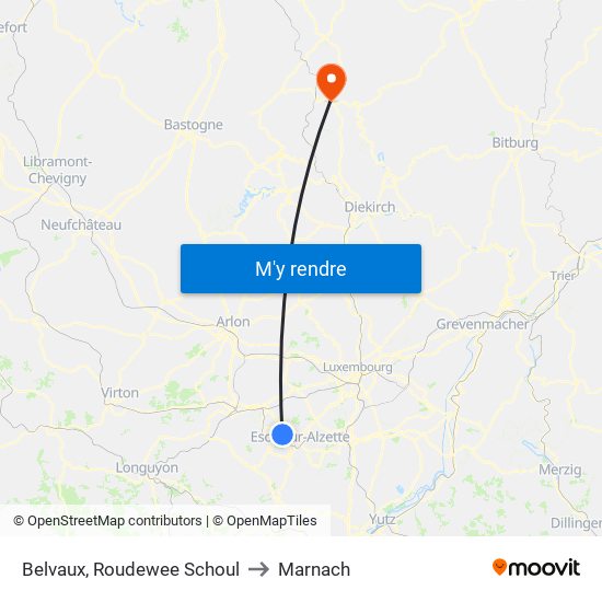 Belvaux, Roudewee Schoul to Marnach map