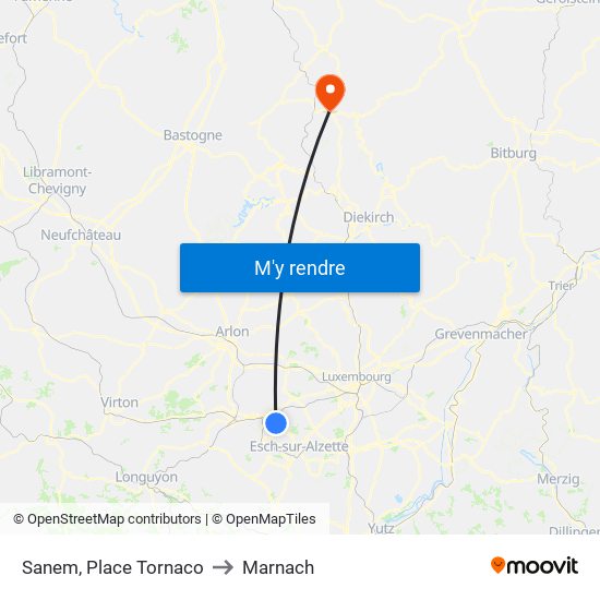 Sanem, Place Tornaco to Marnach map