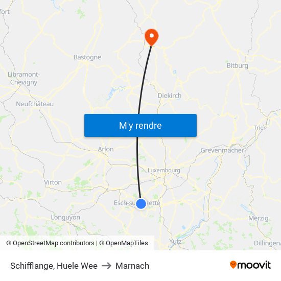 Schifflange, Huele Wee to Marnach map