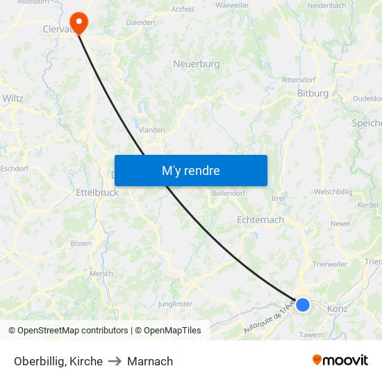 Oberbillig, Kirche to Marnach map