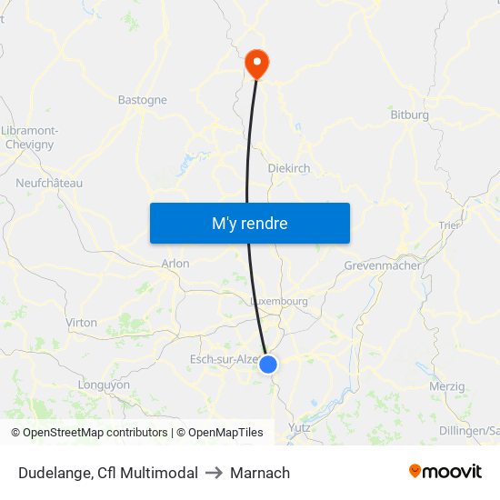 Dudelange, Cfl Multimodal to Marnach map