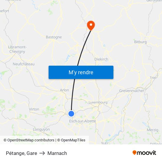 Pétange, Gare to Marnach map