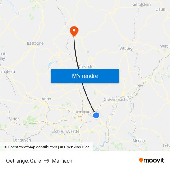 Oetrange, Gare to Marnach map