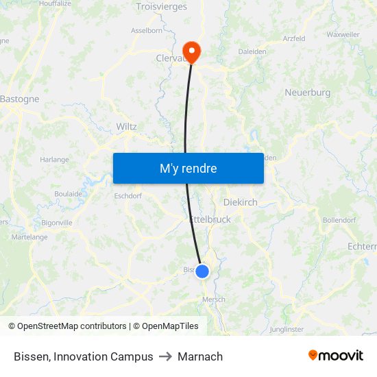 Bissen, Innovation Campus to Marnach map