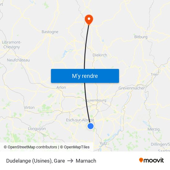 Dudelange (Usines), Gare to Marnach map