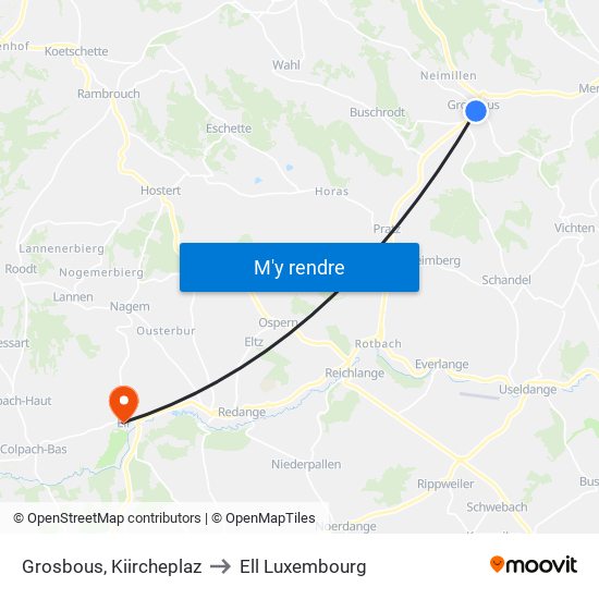 Grosbous, Kiircheplaz to Ell Luxembourg map