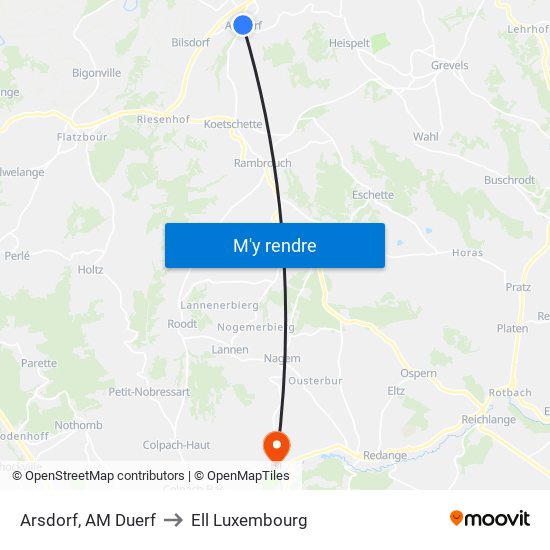 Arsdorf, AM Duerf to Ell Luxembourg map