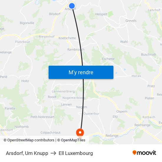 Arsdorf, Um Knupp to Ell Luxembourg map