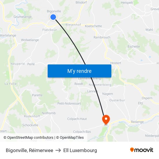 Bigonville, Réimerwee to Ell Luxembourg map