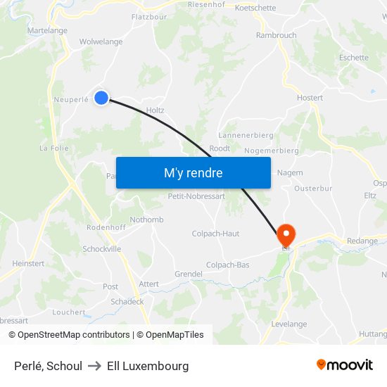 Perlé, Schoul to Ell Luxembourg map